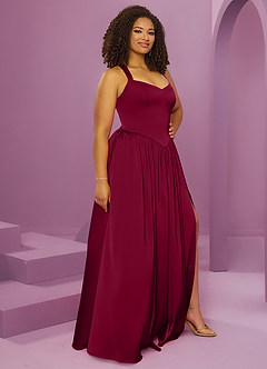 Barbie ♥ Azazie Bridesmaid Dresses Burgundy A-Line with Pockets Stretch Satin Dress image12