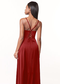 Azazie Maksim Robes de demoiselle d'honneur Robe Trapèze en Satin extensible Col en V Grenade image3
