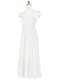 Azazie Delevingne Junior Linia A Koronka Szyfon Długość podłogi Młodsza druhna Sukienka image8