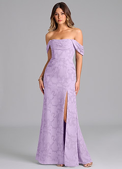Azazie Saige Bridesmaid Dresses Lilac A-Line Off the Shoulder Floral Burnout Convertible Dress image1