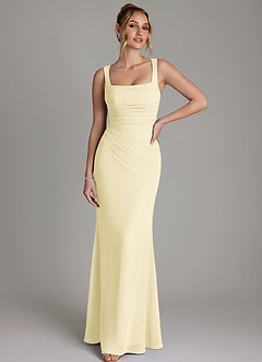 Azazie Agustina Bridesmaid Dresses Lemon Sorbet Mermaid Corset Chiffon Dress image1