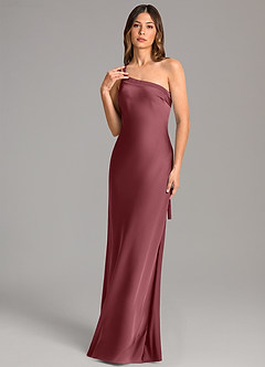 Azazie Monroe Bridesmaid Dresses Desert Rose Mermaid One Shoulder Stretch Satin Dress image1