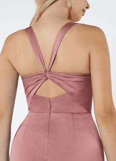 Azazie Mero Bridesmaid Dresses Dusty Rose Sheath Pleated Stretch Satin Dress image5