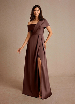 Azazie Milton Vestidos para mãe da noiva Vestido Café Expresso de Cetim elástico de Linha A com Plissado image1