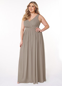 Azazie Kora Bridesmaid Dresses Taupe A-Line Pleated Chiffon Dress image9