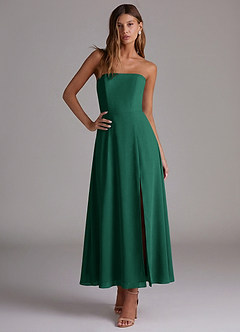 Azazie Wren Vestidos de madrinha de casamento Vestido Esmeralda de Chiffon de Linha A com Sem alças image5