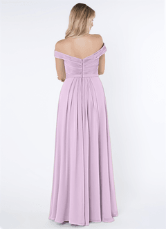 Azazie Audrianna Bridesmaid Dresses Frosted Lilac A-Line Off-The-Shoulder Gathered Chiffon Convertible Dress image3