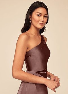 Azazie Maron Brautjungfernkleider A-Linie Eine Schulter Stretch-Satin Kleid Espresso image5