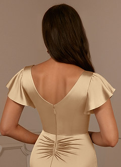 Azazie Roya Mother of the Bride Dresses Champagne Mermaid V-Neck Pleated Stretch Satin Dress image6