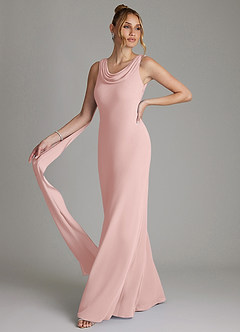Azazie Jaya Bridesmaid Dresses Powder Pink Sheath Pleated Chiffon Dress image1