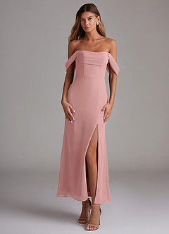 Azazie Saige Vestidos de damas de honor Vestido de Rosa Polvorienta de Gasa de Corte Sirena Convertible con Vestidos sin tirantes image1