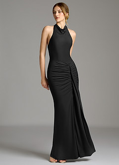 Azazie Raevynn Bridesmaid Dresses Black Mermaid Pleated Premium Stretch Jersey Dress image5