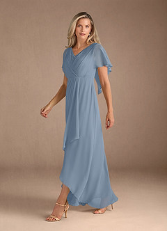 Azazie Eliza Mother of the Bride Dresses Dusty Blue A-Line V-Neck Pleated Chiffon Dress image4