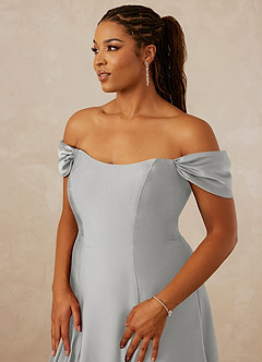 Christian Siriano Bridal for Azazie 1002 Brautjungfernkleider Wandelbar A-Linie Schulterfrei Stretch-Satin Kleid Silber image14