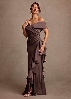 Azazie Kirsty Brudens mor kjoler Skede Off-Shoulder Stræk satin Gulv-længde Kjole image3