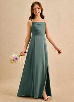 Azazie Chamomile Girls Formal Blumenmädchenkleider A-Linie Plissee Stretch-Satin Kleid Seemoos image2