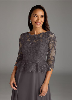 Azazie Averie Mother of the Bride Dresses Steel Grey A-Line Boatneck Sequins Chiffon Dress image4