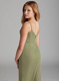 Azazie Deandra Junior Pistachio Sheath Mesh Dress image5