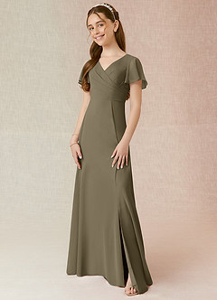 Azazie Induh Junior Willow Green A-Line Ruched Chiffon Dress image1