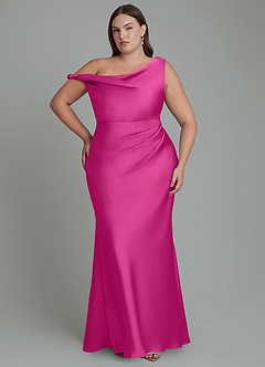 Azazie Emerson Bridesmaid Dresses Fuchsia Mermaid Off the Shoulder Stretch Satin Dress image8