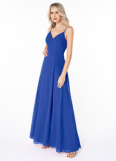 Azazie Lena Bridesmaid Dresses Royal Blue A-Line Lace Chiffon Dress image3