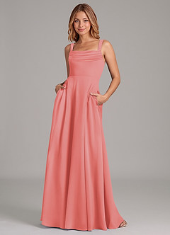 Azazie Shaude Bridesmaid Dresses Coral A-Line Pleated Chiffon Dress image1