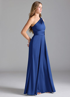 Azazie Dallas Vestidos de damas de honor Vestido de Azul Real de Satén Elástico de Corte en A con Hombro unilateral image4