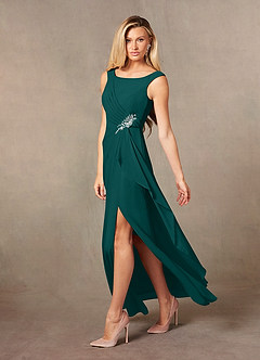 Azazie Yarrow Final Sale Peacock A-Line Pleated Chiffon Dress image5