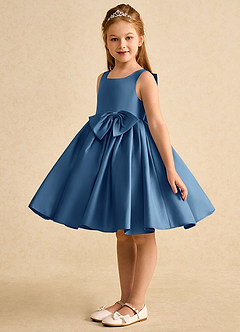 Azazie Jessie Flower Girl Dresses Twilight A-Line Bow Matte Satin Dress image6