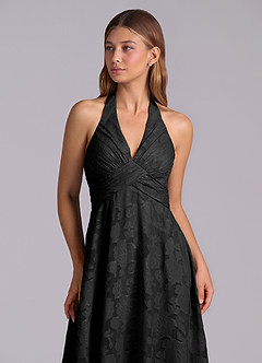 Azazie Tessie At-home Try On Dresses Black A-Line Pleated Floral Burnout Dress image7