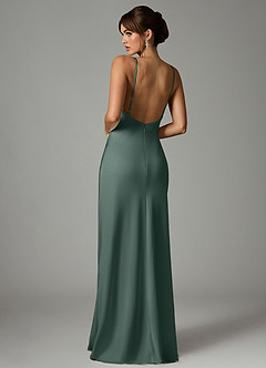 Azazie Stefania Abiti da Damigella Abito A-Line in Raso Elasticizzato Muschio Marino image2