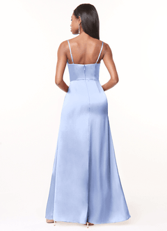 Azazie Maci Bridesmaid Dresses Ice A-Line V-Neck Pleated Stretch Satin Dress image5