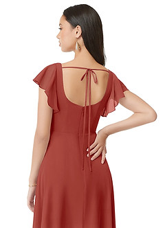 Azazie Bondi Brautjungfernkleider A-Linie Gestreift Chiffon Kleid Terrakotta image5