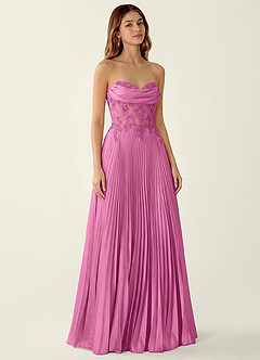Clementine Fuchsia Satin Lace Up Back A-line Prom Dress image4