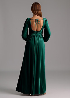 Azazie Norah Bridesmaid Dresses Emerald A-Line Long Sleeve Velvet Dress image2