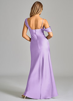 Azazie Celina Bridesmaid Dresses Lilac Sheath Off the Shoulder Stretch Satin Dress image2