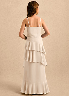Azazie Indiah Girls Formal Flower Girl Dresses White Alabaster A-Line Ruched Chiffon Dress image2