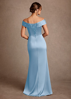 Azazie Bedford Mère de la mariée Robes Robe Fourreau en Satin extensible Plissé Poudre Bleue image3