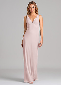 Azazie Tianna Final Sale Blushing Pink Sheath Chiffon Dress image3