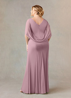 Azazie Belladonna vestidos de madre de la novia Vestido de Rosa Polvorienta de Malla de Sirena con Cuello en V Plisado image9