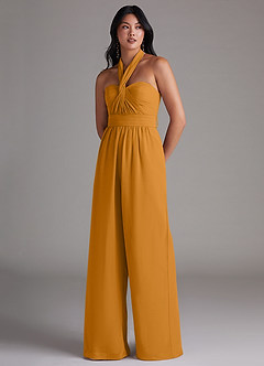 Azazie Lamara Bridesmaid Dresses Butterscotch Off the Shoulder Chiffon Convertible Jumpsuit image8