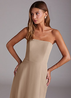 Azazie Wren Brautjungfernkleider Wandelbar A-Linie Seitliche Cut-Outs Chiffon Kleid Taupe image2