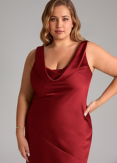 Azazie Rylina Brudtärnklänningar Klä av Sjöjungfru i Stretch Satin Scharlakansrött image11