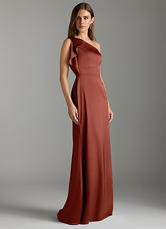 Azazie Rinna Bridesmaid Dresses Terracotta Mermaid Ruched Stretch Satin Dress image3