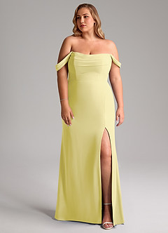 Azazie Saige Bridesmaid Dresses Lemon Sorbet A-Line Off the Shoulder Chiffon Convertible Dress image11