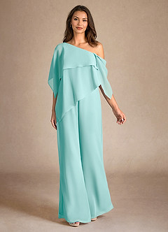Azazie Halima Mother of the Bride Dresses Aqua Jumpsuit/Pantsuit Side Slit Chiffon Dress image4