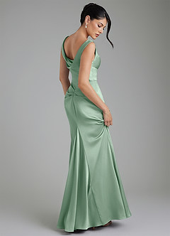 Azazie Spencer Robes à essayer chez vous Robe Sirène en Satin extensible Plissée Agave image2