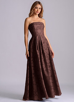 Azazie Lucienne Bridesmaid Dresses Espresso A-Line Strapless Floral Burnout Dress image3