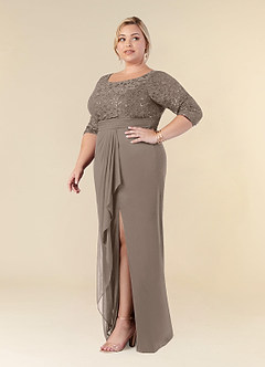 Azazie Macie Mother of the Bride Dresses Taupe Sheath Scoop Sequins Lace Dress image9