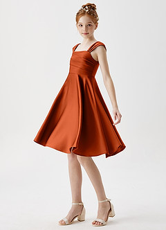 Azazie Amira Junior Paprika A-Line Pleated Stretch Satin Dress image4